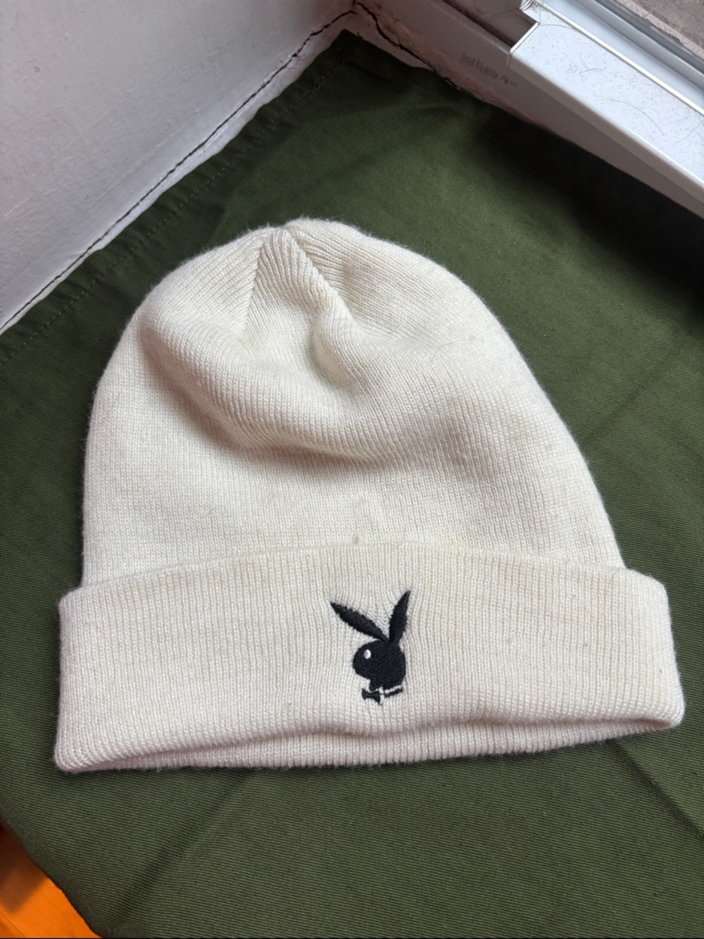 PLAYBOY Cream Beanie with Black Bunny Patch